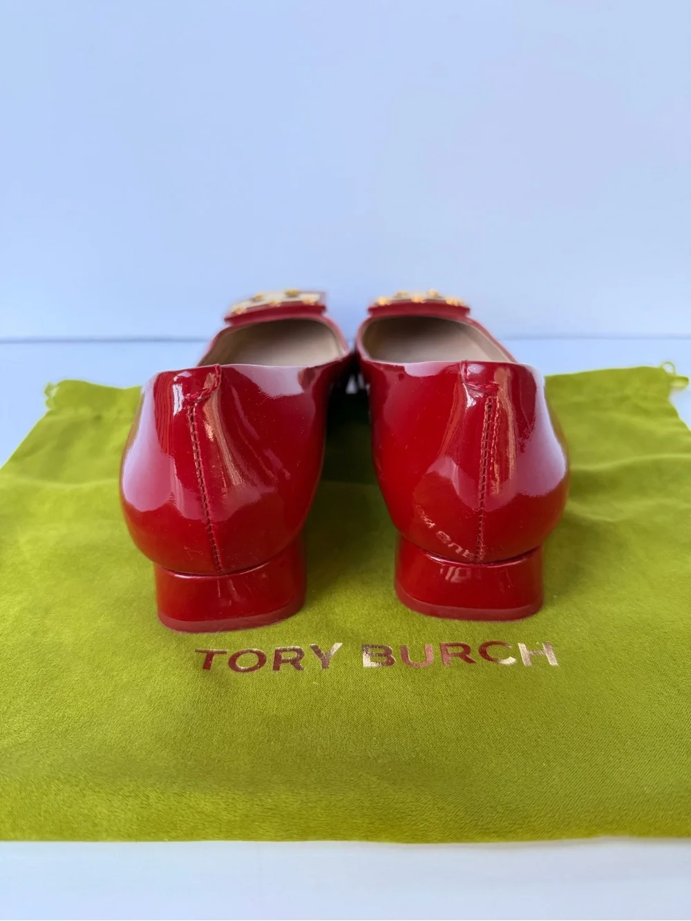 Tory Burch Gigi‎ Soft Patent Leather Low Block Heel Pumps Red Sz 6